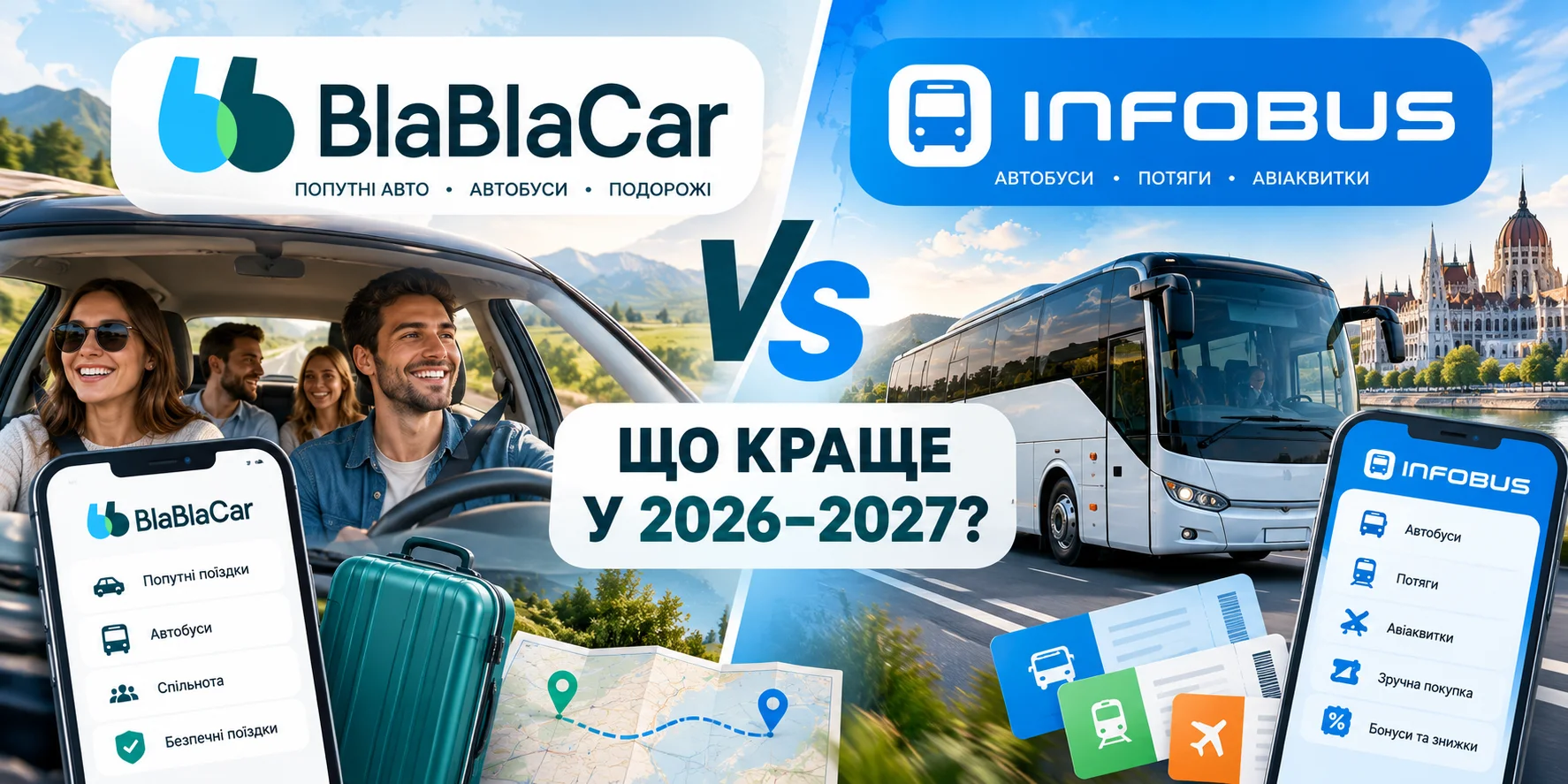 BlaBlaCar чи INFOBUS — що краще? Порівняння 2026–2027